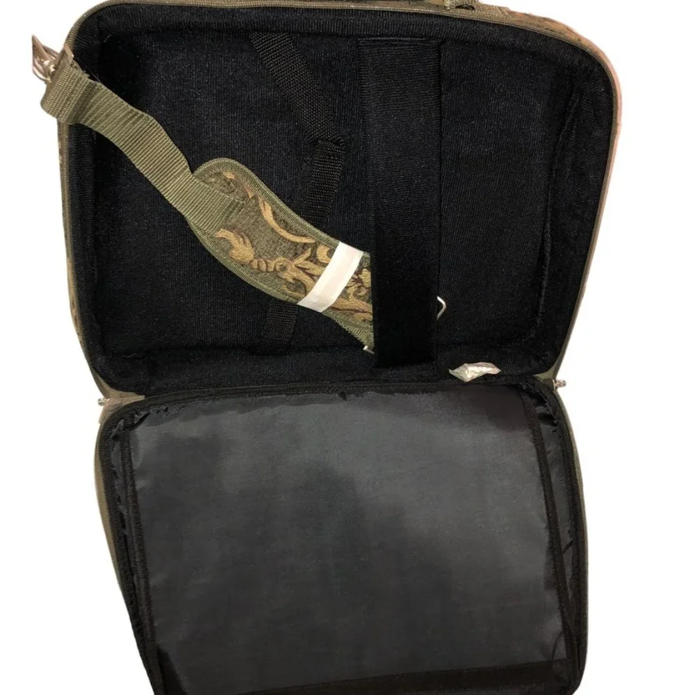 NEW Olive Green GOld Brocade Carpet LAP TOP computer weekender luggage b…